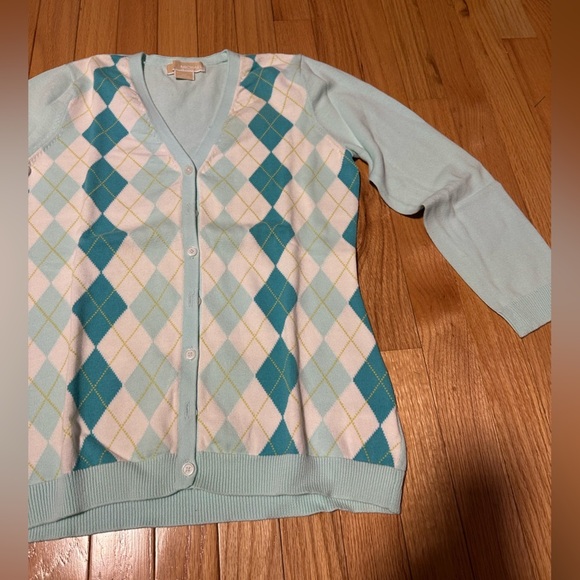 Michael Kors Argyle Pattern Women’s Blue Sweater Size Medium - Picture 4 of 7